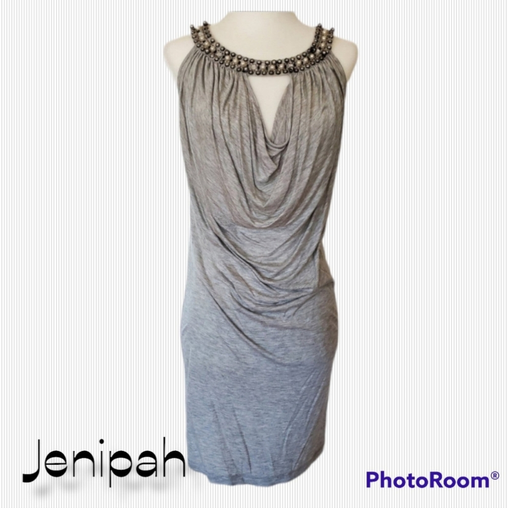 Bebe NWOT Y2k Plunging Beaded Women's Jersey Dress sz XS